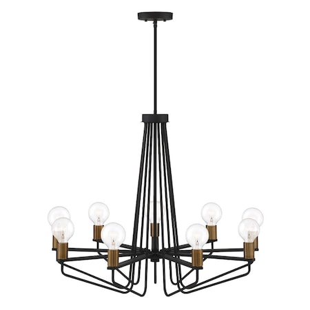 Designers Fountain Ravella 9 Light Mid-Century Black with Clear Glass Shades Chandelier For Dining Rooms 94289-BK